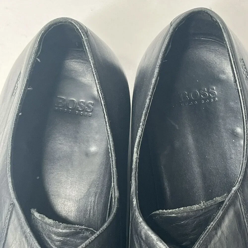 Hugo Boss  Black Leather  Derby Dress Shoes Mens Size 13 PLS READ